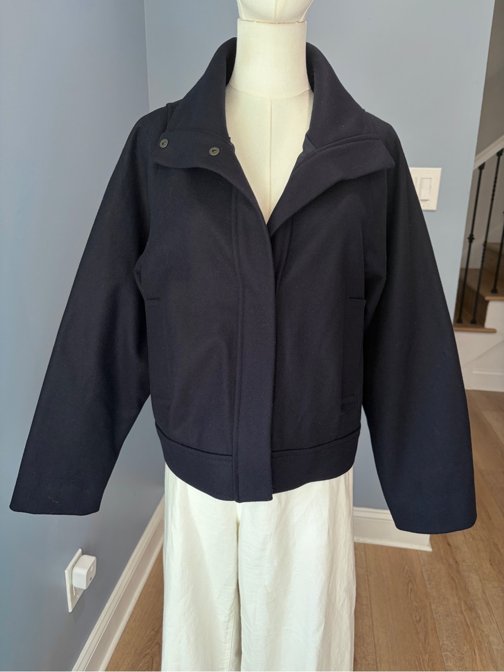 Amour Vert Joelle Wool Twill Jacket Navy Cashmere Blend Made in Italy S